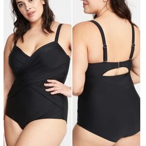 Old Navy Swimsuit One Piece Wrap Front V Neck Black Classic Plus Size 4X NWT